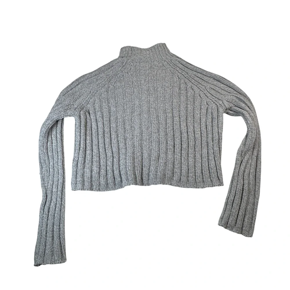 American Eagle Womens Gray Ribbed Knit Mock Neck Long‎ Sleeve Cropped Sweater M